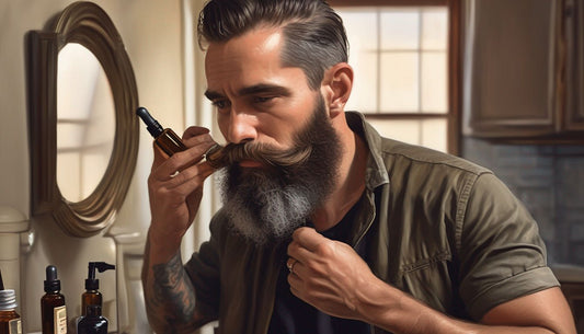 man applying beard oil